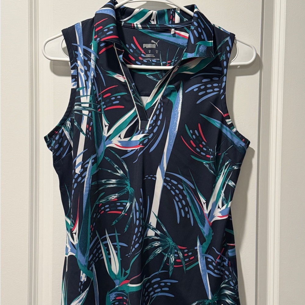 Puma Women's Navy Paradise Sleeveless Golf Shirt